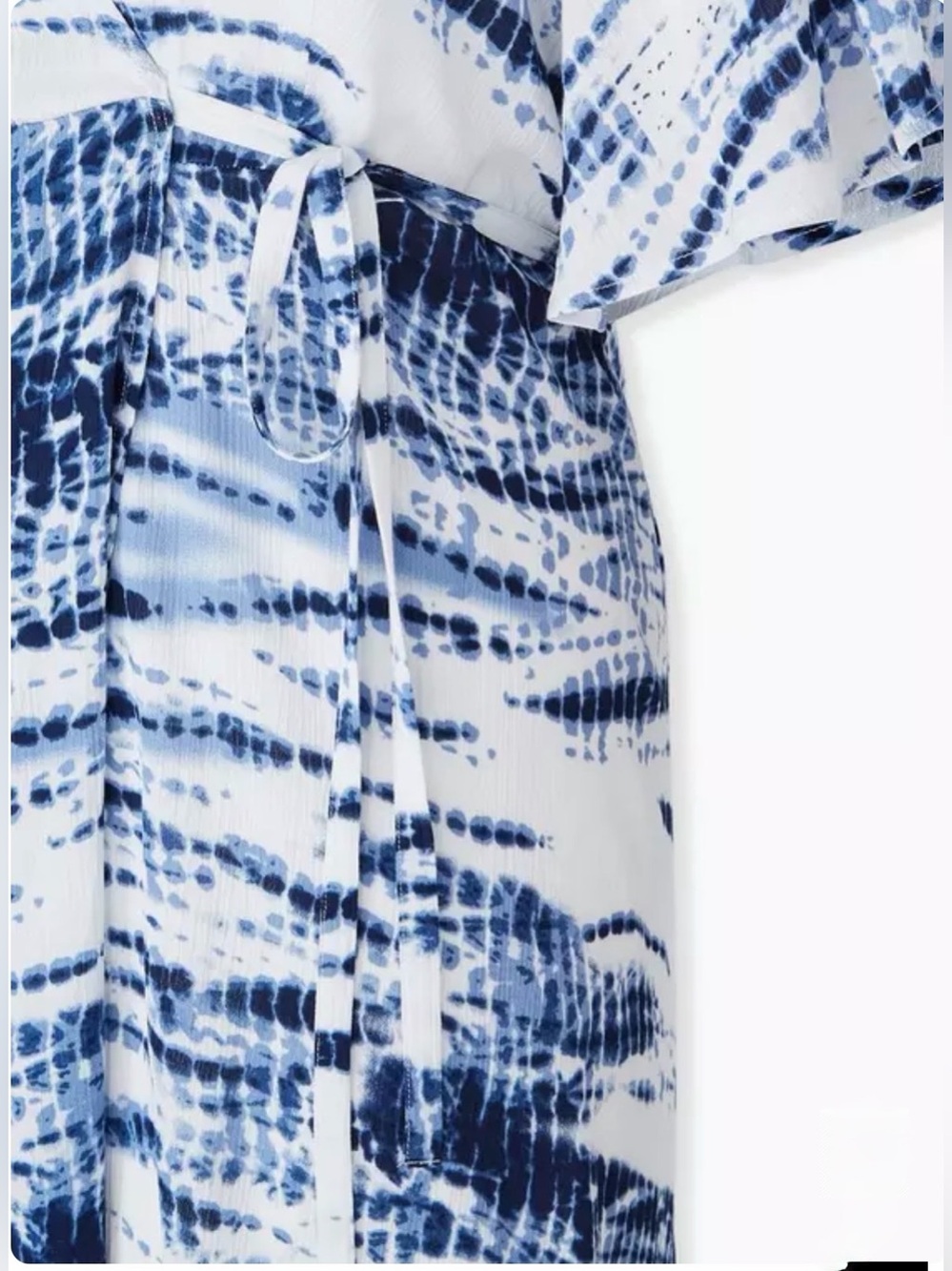 BLUE TIE-DYE GAUZE COLD SHOULDER WRAP MIDI DRESS - Picture 6 of 7